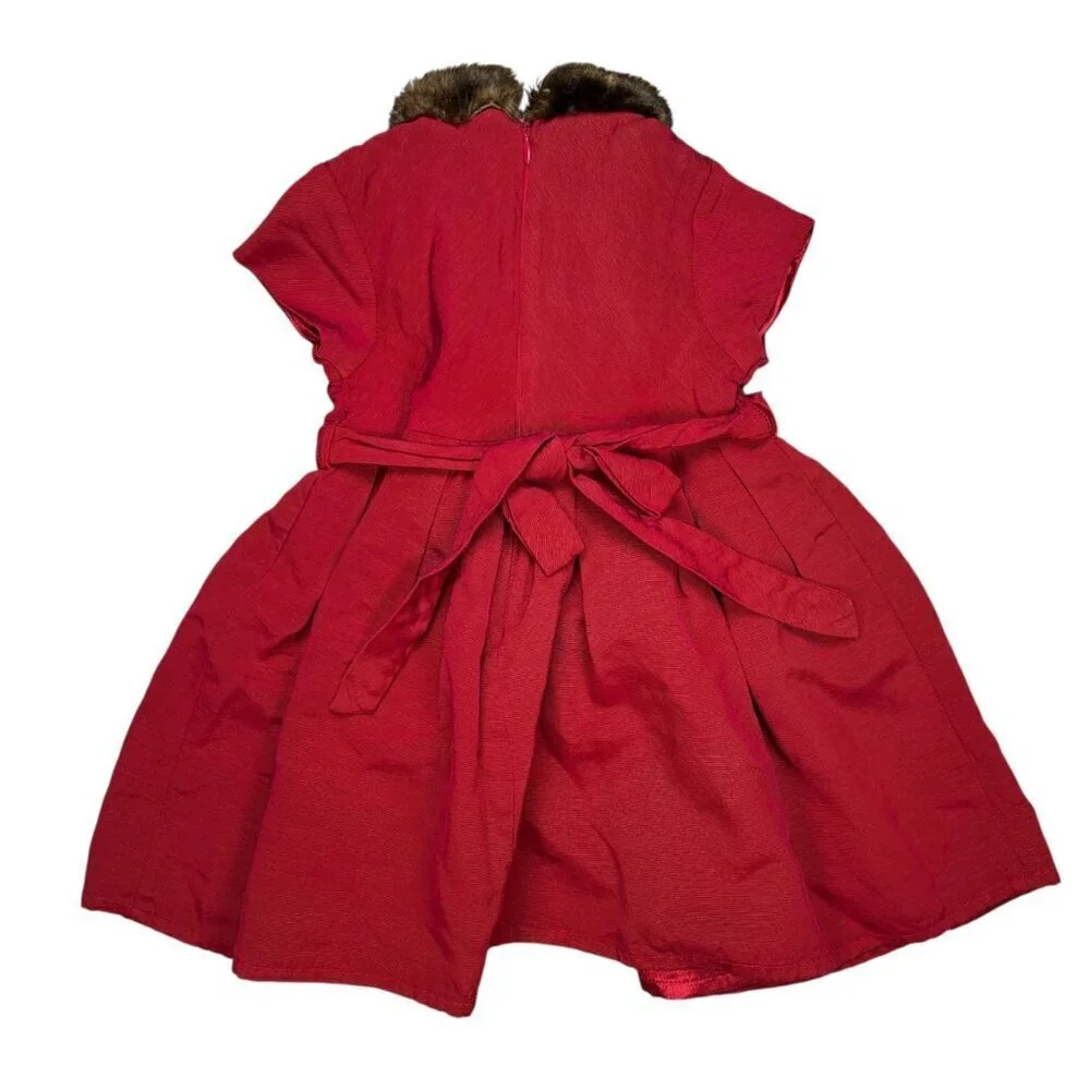 The Children’s Place 3T Red Brocade Faux Fur Collar Dress Party Holiday Christma